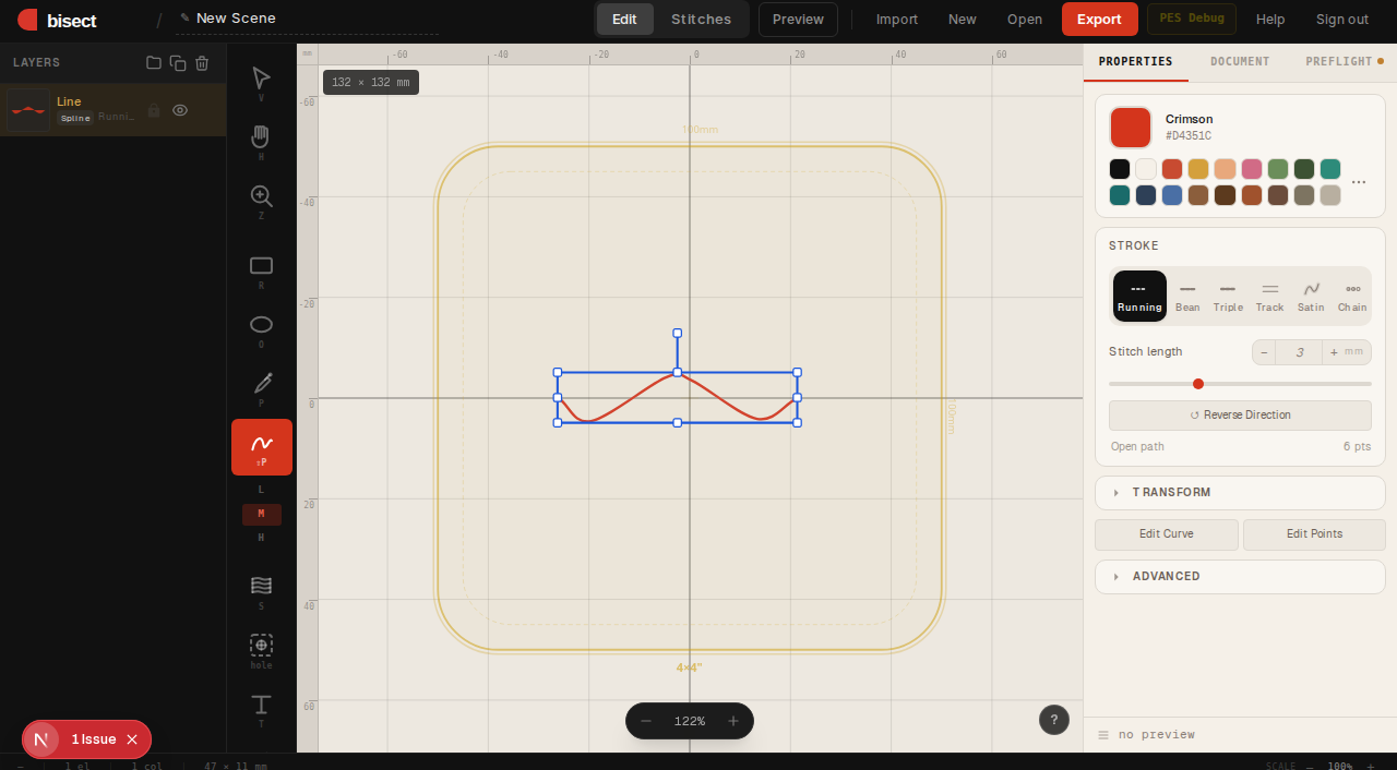 Freehand result — sinusoidal curve