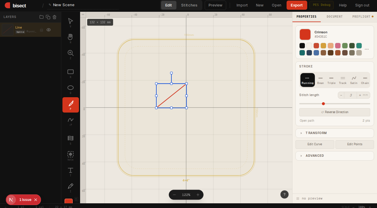 Pen result — three-anchor path