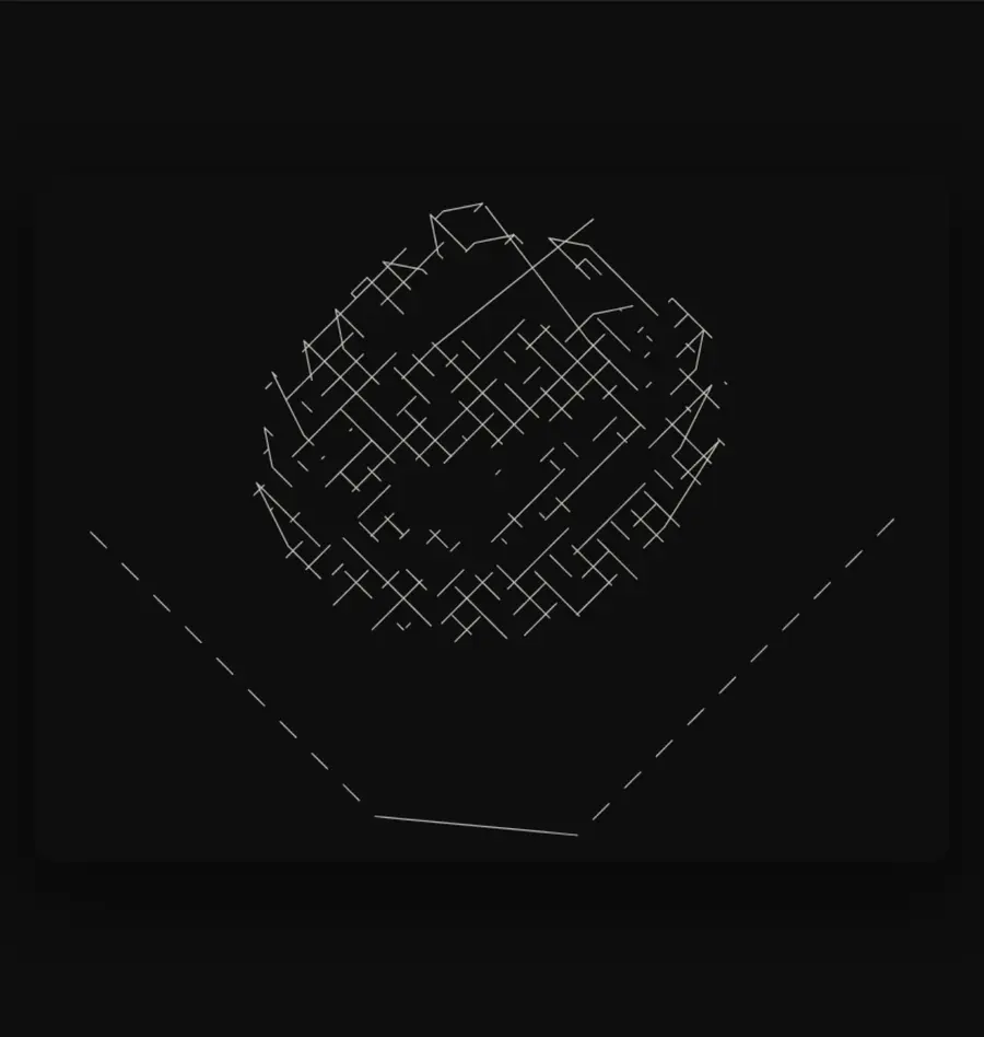 Sashiko lays a dashed diagonal grid across and beyond the cap