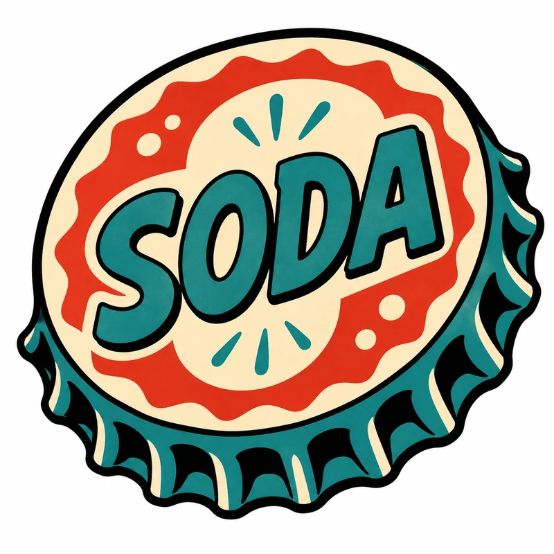 The source image: a flat-colour bottle cap with a heavy black keyline and small lettering