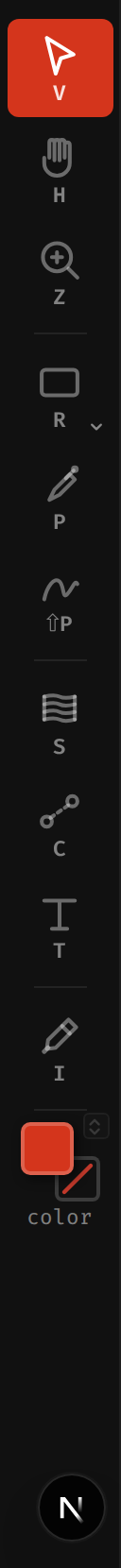 The tool rail, with each tool's one-key shortcut under its icon