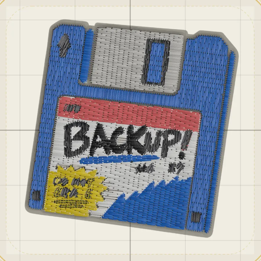 floppy disk illustration, converted to embroidery stitches